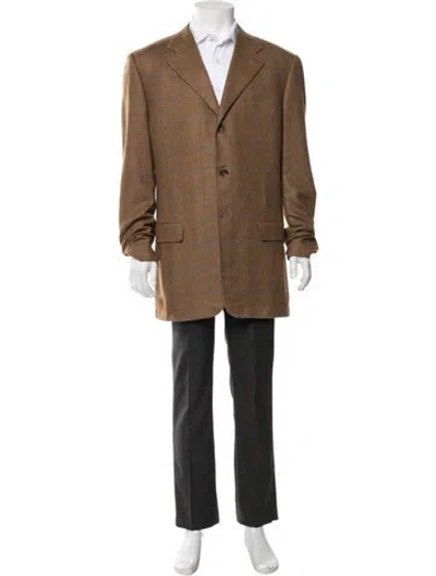 Pre-owned Corneliani Virgin Wool Plaid Print Coat In Neutrals