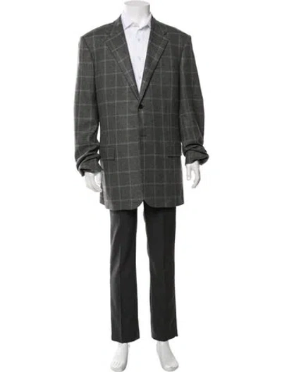 Pre-owned Corneliani Virgin Wool Plaid Print Jacket In Green