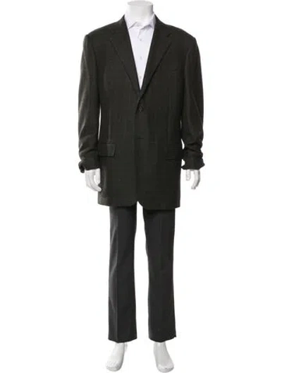 Pre-owned Corneliani Virgin Wool Plaid Print Jacket In Green
