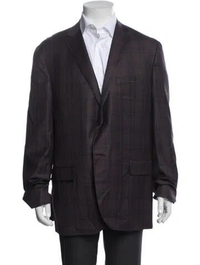 Pre-owned Corneliani Virgin Wool Plaid Print Jacket In Purple