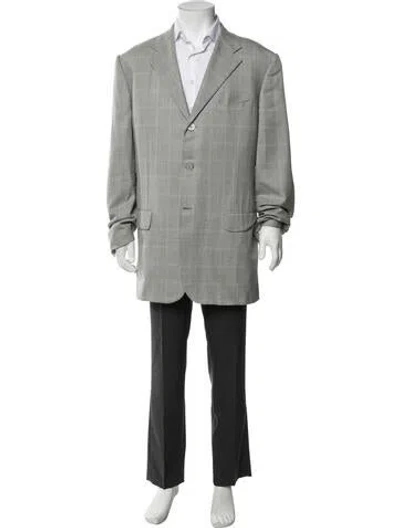 Pre-owned Corneliani Virgin Wool Plaid Print Overcoat In Gray
