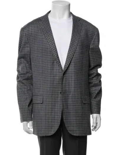 Pre-owned Corneliani Virgin Wool Plaid Print Overcoat In Gray