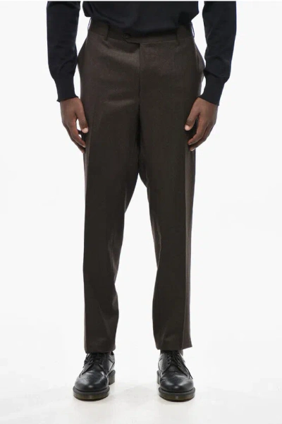 Corneliani Virgin Wool Plain Hems Pants In Brown