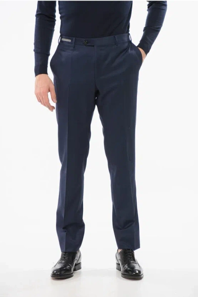 Corneliani Virgin Wool Pleated Pants In Blue