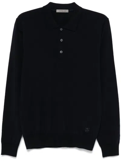 Corneliani Virgin Wool Polo Shirt In Blue