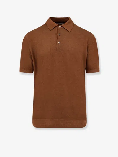 Corneliani Virgin Wool Polo Shirt In Brown
