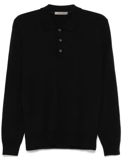 Corneliani Virgin Wool Polo Shirt In Schwarz