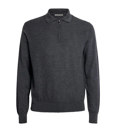 Corneliani Virgin Wool Quarter-zip Polo Sweater In Gray
