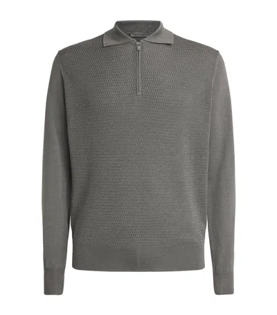 Corneliani Virgin Wool Quarter-zip Polo Sweater In Gray
