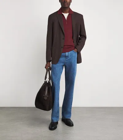 Corneliani Virgin Wool Quarter-zip Polo Sweater In Red