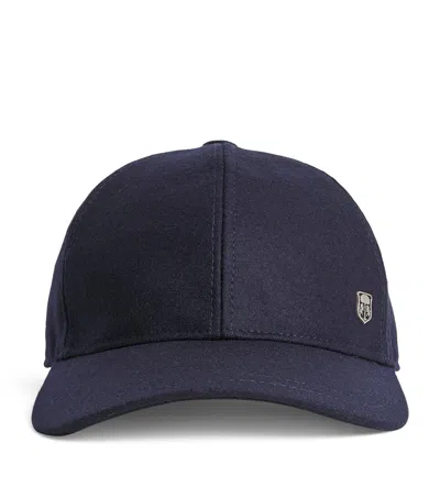 Corneliani Virgin Wool Shield Baseball Cap In Blue