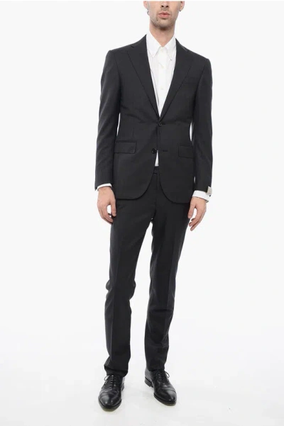 Corneliani Virgin Wool Side Vents Notch Lapel Academy 2-button Suit In Black