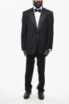 Corneliani Virgin Wool Smoking Leader Suit With Satin Peak Lapel In Black