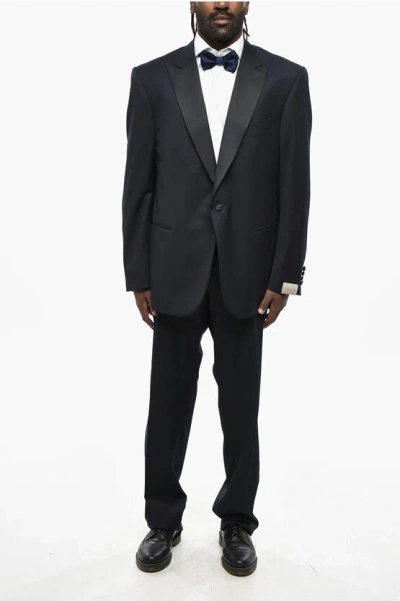 Corneliani Virgin Wool Smoking Leader Suit With Satin Peak Lapel In Black