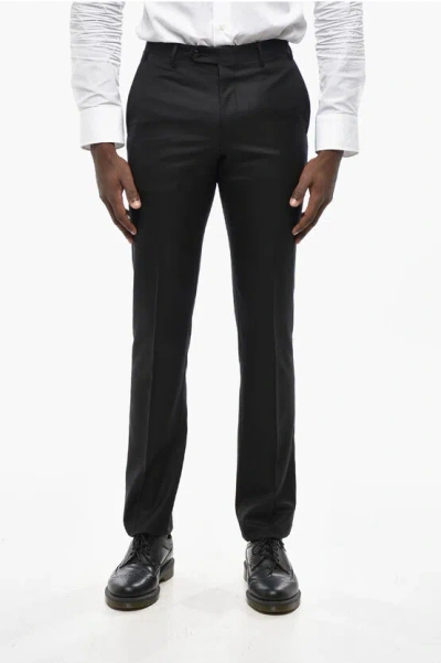 Corneliani Virgin Wool Solid Color Pants In Black