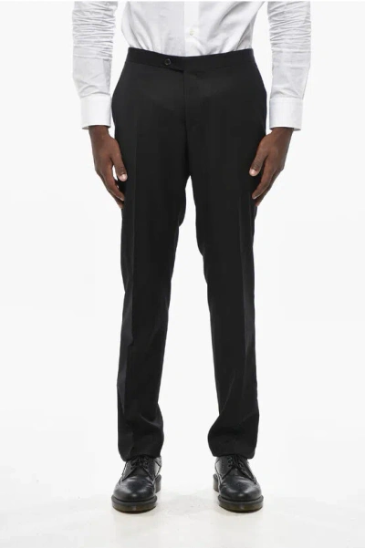 Corneliani Virgin Wool Solid Color Pants In Black