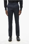 Corneliani Virgin Wool Solid Color Pants In Blue