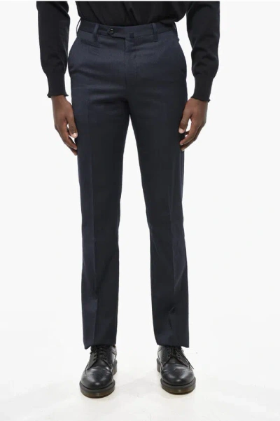 Corneliani Virgin Wool Solid Color Pants In Blue