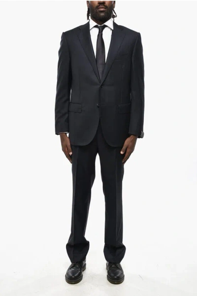 Corneliani Virgin Wool Striped 2-button Suit With Notch Lapel In Blue