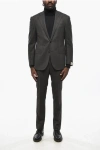 Corneliani Virgin Wool Suit With Geometric Motif In Black