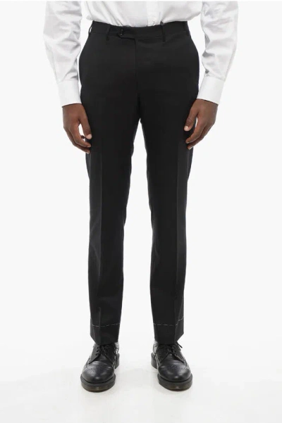 Corneliani Virgin Wool Trousers With Concealed Closure In Black