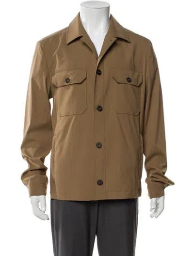Pre-owned Corneliani Virgin Wool Utility Jacket W/ Tags In Brown