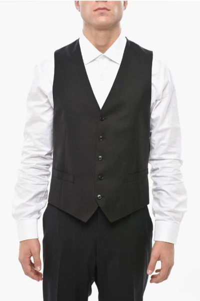 Corneliani Virgin Wool Vest With 4 Buttons And 2 Pockets In Black