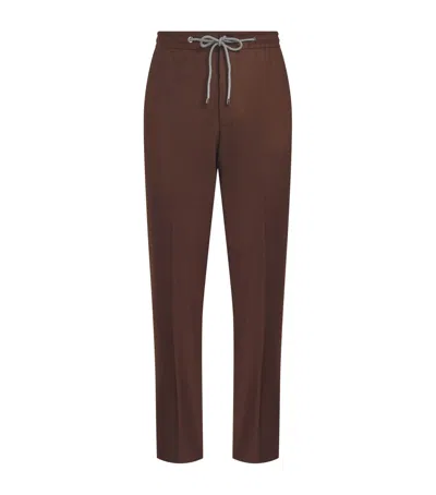 Corneliani Virgin Wool-blend Slim Tailored Trousers In Brown