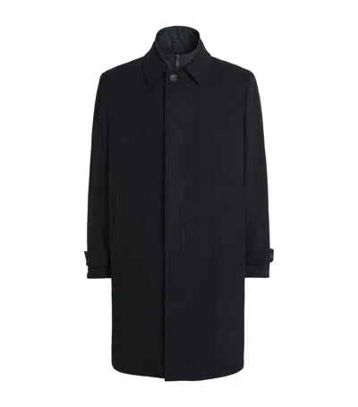 Corneliani Virgin Wool-cashmere Overcoat In Navy