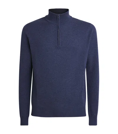 Corneliani Virgin Wool-cashmere Quarter-zip Sweater In Blue