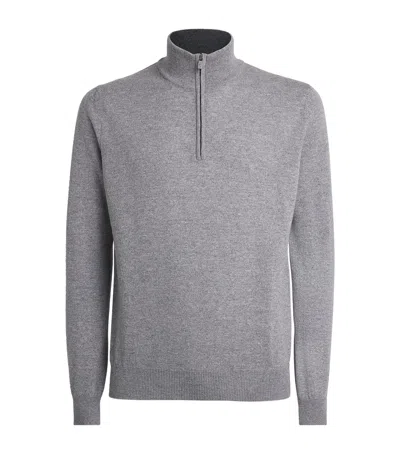 Corneliani Virgin Wool-cashmere Quarter-zip Sweater In Gray