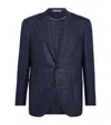 Corneliani Virgin Wool-silk Herringbone Blazer In Blue
