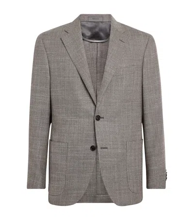 Corneliani Virgin Wool-silk Herringbone Blazer In Gray