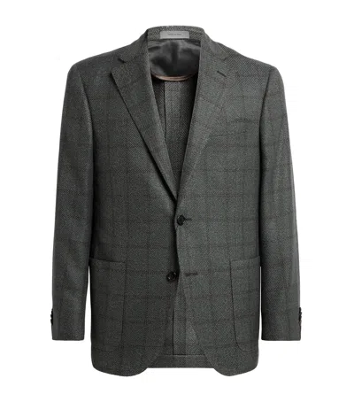 Corneliani Virgin Wool-silk-cashmere Check Blazer In Gray
