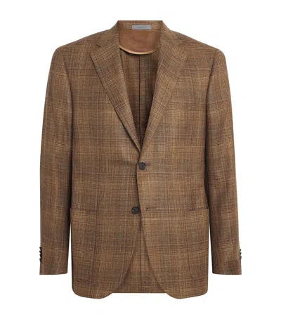 Corneliani Virgin Wool-silk-linen Blazer In Brown