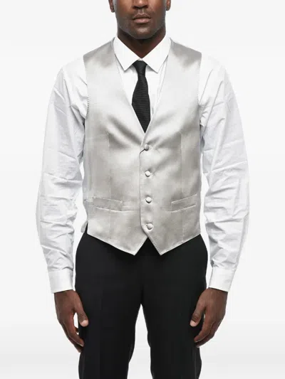 Corneliani V-neck Silk Waistcoat In Silver