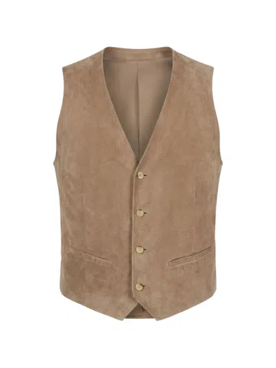 Corneliani V-neck Suede Gilet In Brown
