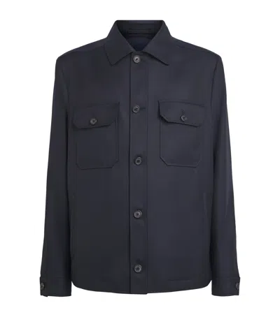 Corneliani Water-repellent Techwool Overshirt In Navy