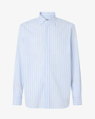 Corneliani White And Light Blue Striped Pure Cotton Shirt