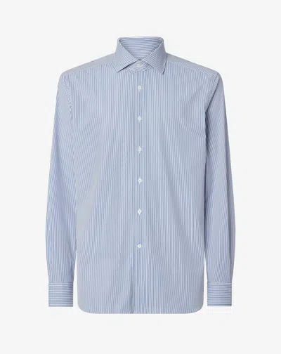 Corneliani White Bi-elastic Fabric Shirt With Thin Blue Stripes