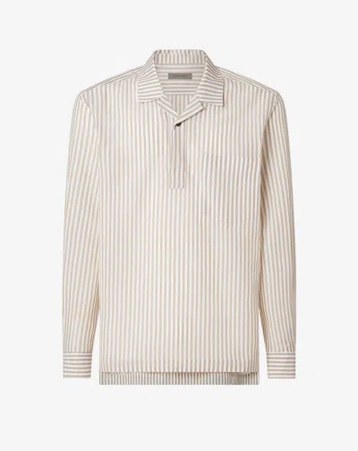 Corneliani White Cotton And Linen Shirt With Green Stripes