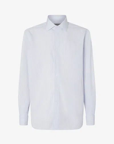 Corneliani White Cotton Poplin Shirt With Light Blue Stripes