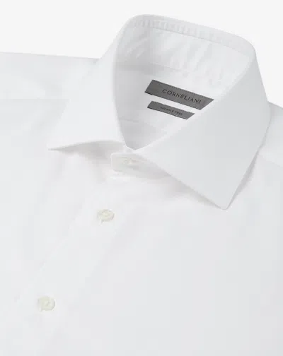Corneliani White Cotton Twill Shirt In Gray