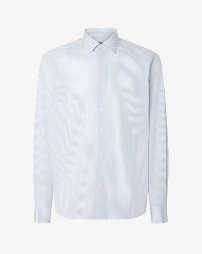 Corneliani White Cotton Twill Shirt With Light Blue Stripes In Brown