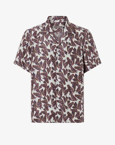 Corneliani White Printed Silk Short Sleeve Shirt In Multi