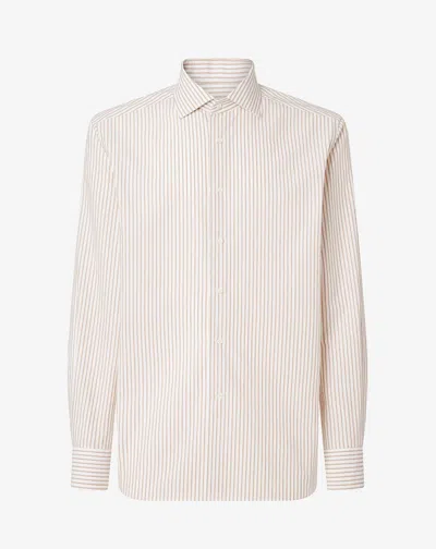 Corneliani White Pure Cotton Shirt With Beige Stripes In Multi