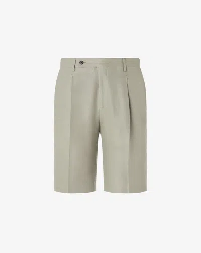 Corneliani White Pure Linen Twill Bermuda Shorts In Brown