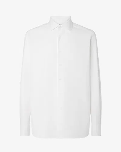 Corneliani White Textured Cotton Shirt With Herringbone Pattern