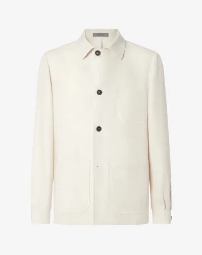 Corneliani White Wool And Linen Hopsack Jacket In Neutral