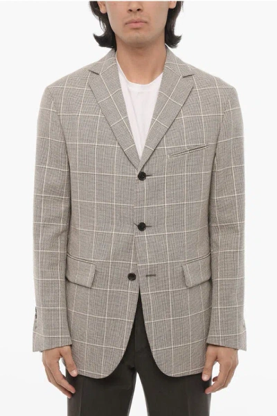 Corneliani Windowpane Check Center Vent Notch Lapel Circle 3-button Bla In Grey